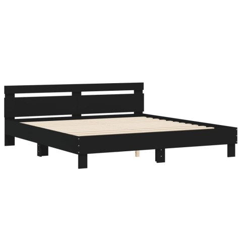 RAMA ŁÓŻKA Z WEZGŁOWIEM I LED CZARNA 200X200CM