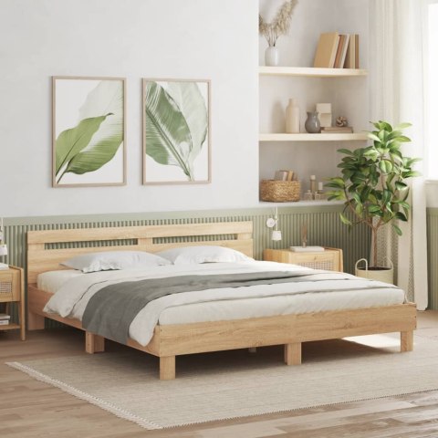 RAMA ŁÓŻKA Z WEZGŁOWIEM I LED DĄB SONOMA 180X200CM