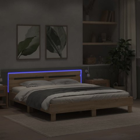 RAMA ŁÓŻKA Z WEZGŁOWIEM I LED DĄB SONOMA 180X200CM