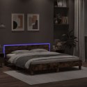 RAMA ŁÓŻKA Z WEZGŁOWIEM I LED, PRZYDYMIONY DĄB, 200X200 CM