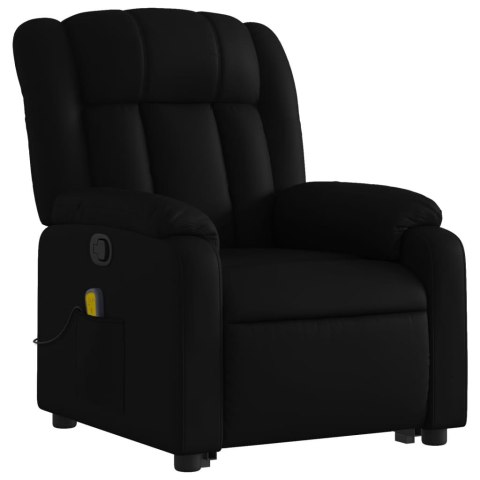 PODNOSZONY FOTEL MASUJĄCY ROZKŁADANY CZARNY EKOSKÓRA