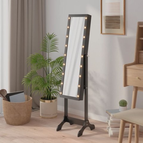 LUSTRO STOJĄCE Z SZAFKĄ NA BIŻUTERIĘ Z LED CZARNE 34X37X146CM