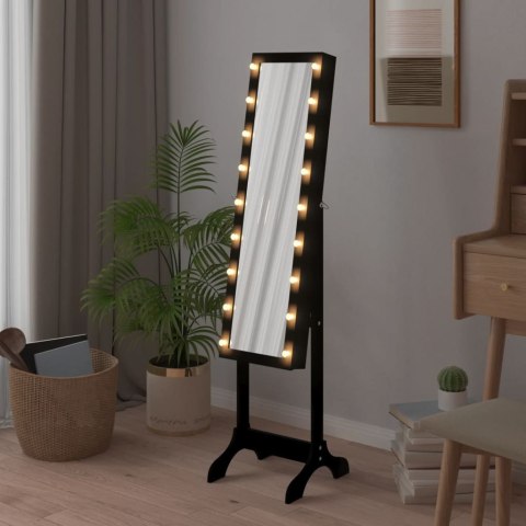 LUSTRO STOJĄCE Z SZAFKĄ NA BIŻUTERIĘ Z LED CZARNE 34X37X146CM