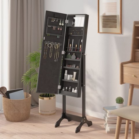 LUSTRO STOJĄCE Z SZAFKĄ NA BIŻUTERIĘ Z LED CZARNE 34X37X146CM