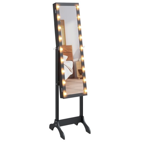 LUSTRO STOJĄCE Z SZAFKĄ NA BIŻUTERIĘ Z LED CZARNE 34X37X146CM