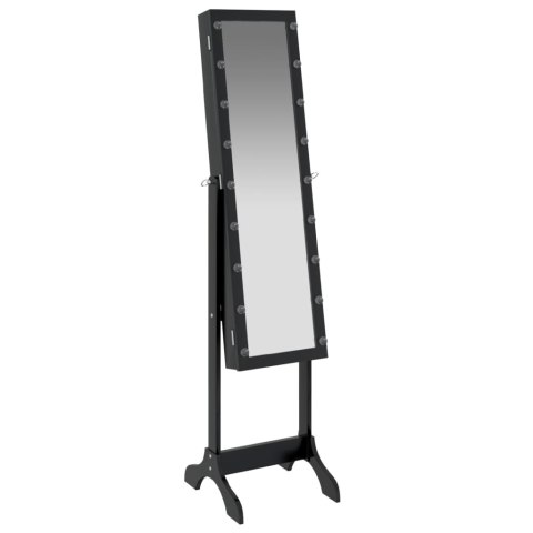 LUSTRO STOJĄCE Z SZAFKĄ NA BIŻUTERIĘ Z LED CZARNE 34X37X146CM