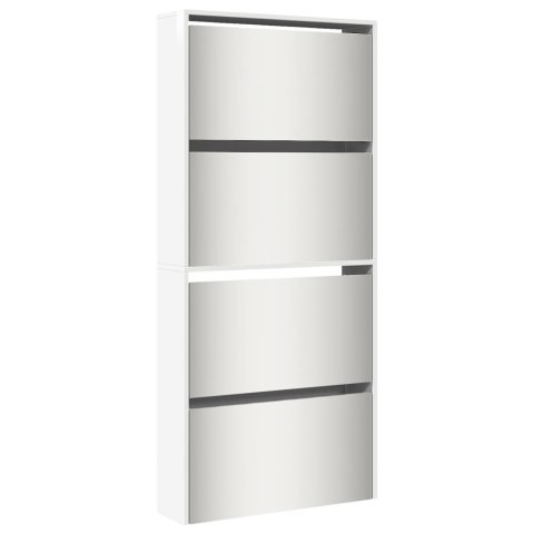 SZAFKA NA BUTY Z LUSTREM 4-POZIOMY BIAŁA POŁYSK 63X17X134CM