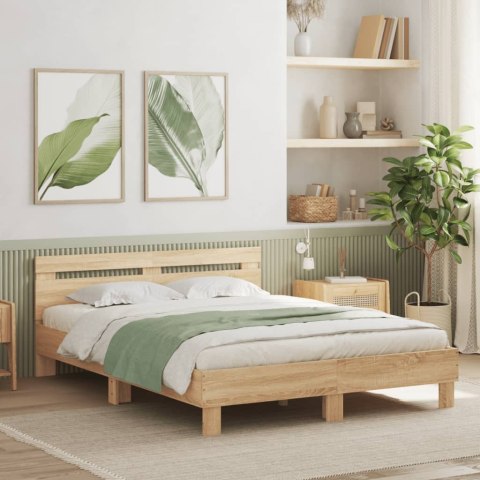 RAMA ŁÓŻKA Z WEZGŁOWIEM I LED, DĄB SONOMA, 150X200 CM