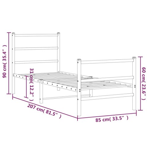 METALOWA RAMA ŁÓŻKA Z WEZGŁOWIEM I ZANÓŻKIEM, BIAŁA 80X200CM