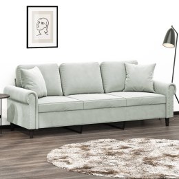 3-OSOBOWA SOFA Z PODUSZKAMI JASNOSZARA 180CM AKSAMIT