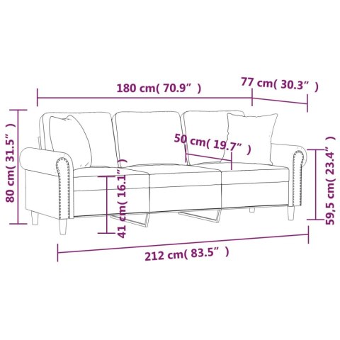 3-OSOBOWA SOFA Z PODUSZKAMI JASNOSZARA 180CM AKSAMIT