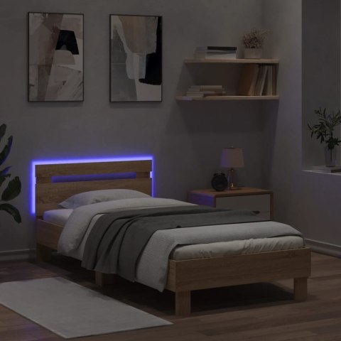 RAMA ŁÓŻKA Z WEZGŁOWIEM I LED DĄB SONOMA 90X190CM