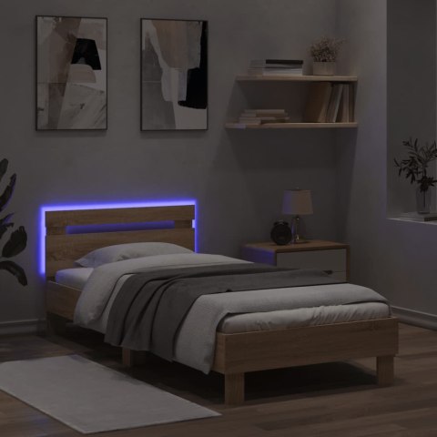 RAMA ŁÓŻKA Z WEZGŁOWIEM I LED DĄB SONOMA 90X200CM