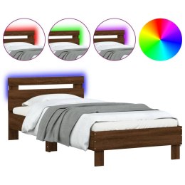 RAMA ŁÓŻKA Z WEZGŁOWIEM I LED BRĄZOWY DĄB 90X200CM