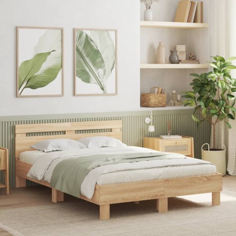 RAMA ŁÓŻKA Z WEZGŁOWIEM I LED DĄB SONOMA 120X200CM