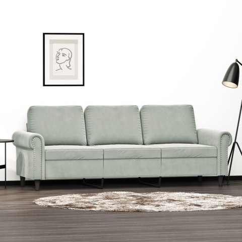 SOFA 3-OSOBOWA JASNOSZARA 180CM TAPICEROWANA AKSAMITEM