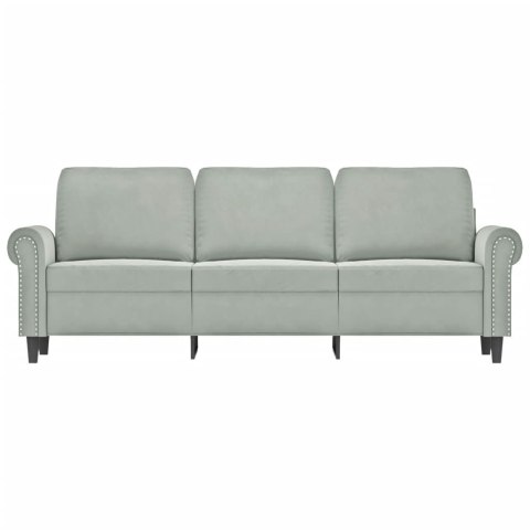 SOFA 3-OSOBOWA JASNOSZARA 180CM TAPICEROWANA AKSAMITEM
