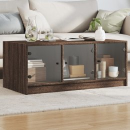 STOLIK KAWOWY SZKLANE DRZWICZKI BRĄZOWY DĄB 102X50X42CM
