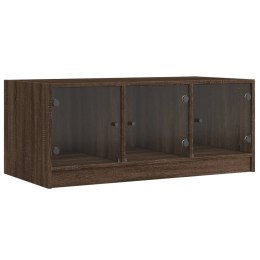 STOLIK KAWOWY SZKLANE DRZWICZKI BRĄZOWY DĄB 102X50X42CM