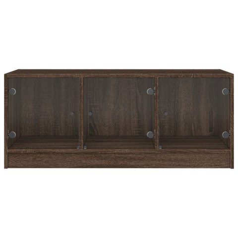 STOLIK KAWOWY SZKLANE DRZWICZKI BRĄZOWY DĄB 102X50X42CM