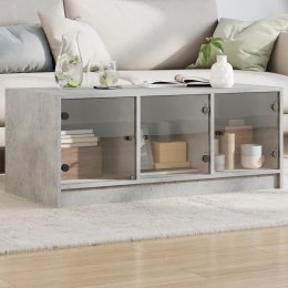 STOLIK KAWOWY SZKLANE DRZWICZKI SZAROŚĆ BETONU 102X50X42CM