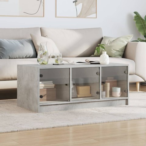 STOLIK KAWOWY SZKLANE DRZWICZKI SZAROŚĆ BETONU 102X50X42CM