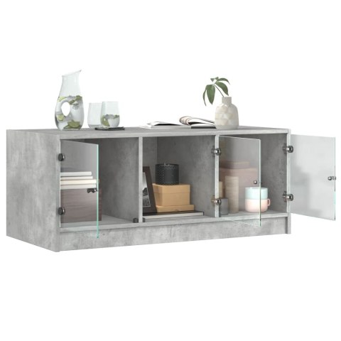 STOLIK KAWOWY SZKLANE DRZWICZKI SZAROŚĆ BETONU 102X50X42CM