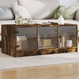 STOLIK KAWOWY SZKLANE DRZWICZKI PRZYDYMIONY DĄB 102X50X42CM
