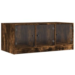 STOLIK KAWOWY SZKLANE DRZWICZKI PRZYDYMIONY DĄB 102X50X42CM