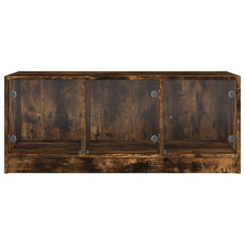 STOLIK KAWOWY SZKLANE DRZWICZKI PRZYDYMIONY DĄB 102X50X42CM