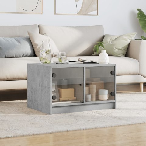 STOLIK KAWOWY SZKLANE DRZWICZKI SZAROŚĆ BETONU 68X50X42CM