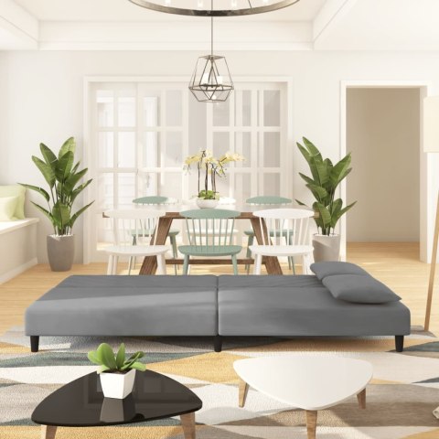 2-OSOBOWA KANAPA Z 2 PODUSZKAMI JASNOSZARA OBITA AKSAMITEM