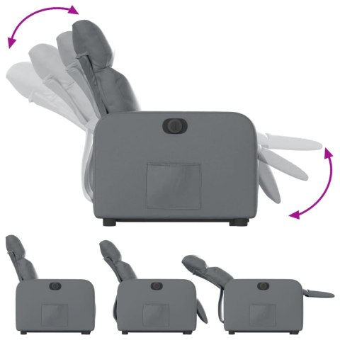 ROZKŁADANY FOTEL PIONIZUJĄCY ELEKTRYCZNY SZARY EKOSKÓRA