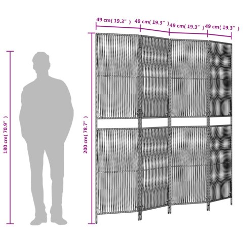 PARAWAN POKOJOWY 4-PANELOWY CZARNY POLIRATTAN