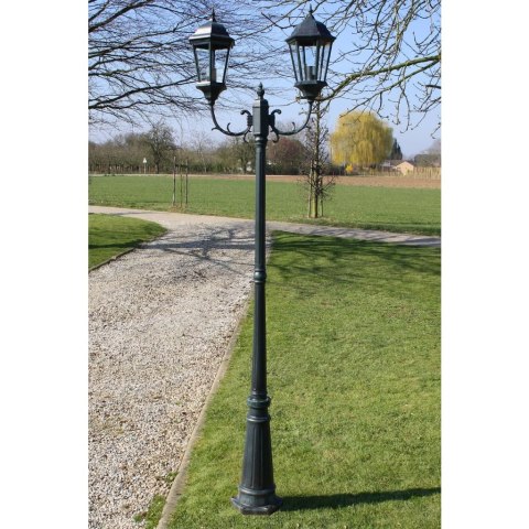 STOJĄCA LAMPA OGRODOWA 2-RAMIENNA 230CM CIEMNOZIELONA/CZARNA