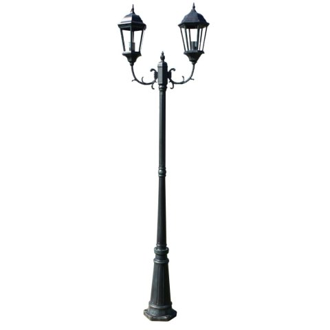 STOJĄCA LAMPA OGRODOWA 2-RAMIENNA 230CM CIEMNOZIELONA/CZARNA