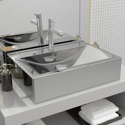 UMYWALKA Z PRZELEWEM 60X 46X 16CM CERAMICZNA SREBRNA