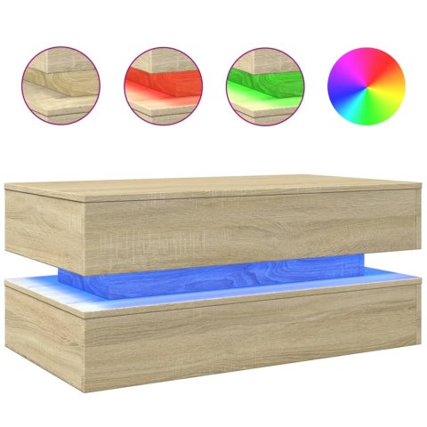 STOLIK KAWOWY Z OŚWIETLENIEM LED DĄB SONOMA 90X50X40CM