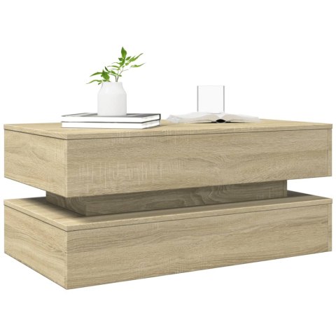 STOLIK KAWOWY Z OŚWIETLENIEM LED DĄB SONOMA 90X50X40CM