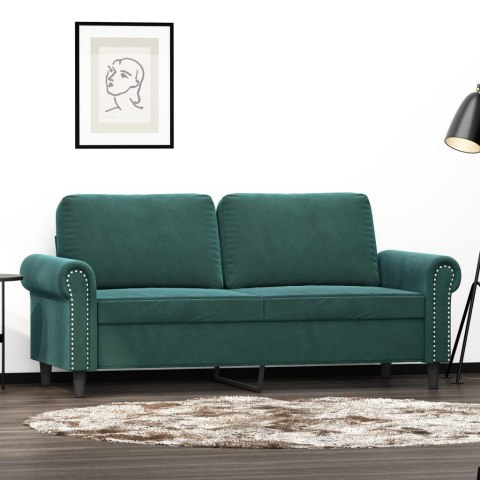 SOFA 2-OSOBOWA, CIEMNOZIELONA, 140 CM, TAPICEROWANA AKSAMITEM