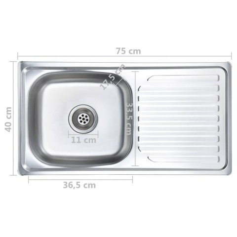 ZLEWOZMYWAK KUCHENNY Z SITKIEM I SYFONEM STAL NIERDZEWNA