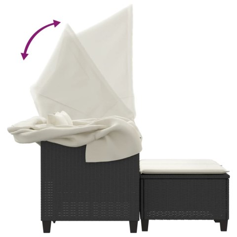 2-OS. SOFA OGRODOWA Z DASZKIEM I PODNÓŻKAMI CZARNA RATTAN PE