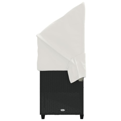 LEŻANKA OGRODOWA Z ZADASZENIEM I PODUSZKAMI CZARNA, POLIRATTAN