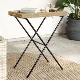 SKŁADANY STOLIK Z TACĄ BEŻOWY 65X40X75CM POLIRATTAN