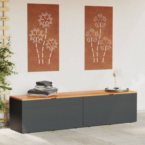 SKRZYNIA OGRODOWA CZARNA 220X50X54CM POLIRATTAN I AKACJA