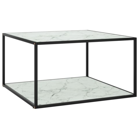 STOLIK KAWOWY SZKŁO W KOLORZE BIAŁY MARMUR 90X90X50CM
