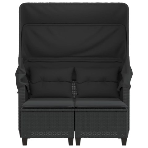 2-OS. SOFA OGRODOWA Z DASZKIEM I PODNÓŻKAMI CZARNA RATTAN PE