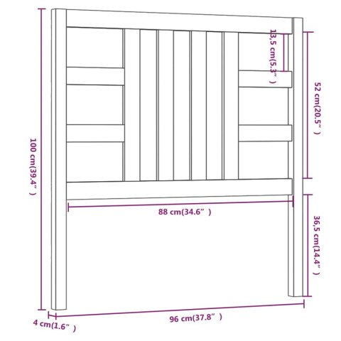 WEZGŁOWIE ŁÓŻKA SZARE 96X4X100CM LITE DREWNO SOSNOWE