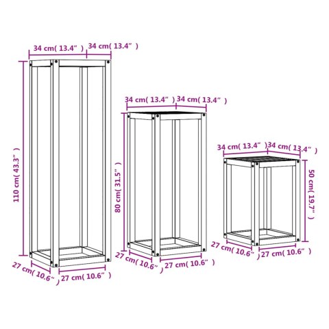 STOJAKI NA ROŚLINY 3 SZT. WOSKOWY BRĄZ LITE DREWNO SOSNOWE