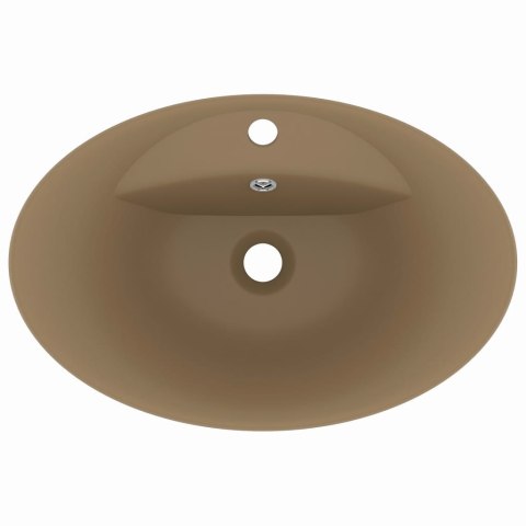 OWALNA UMYWALKA Z PRZELEWEM KREMOWY MAT 58,5X39CM CERAMIKA